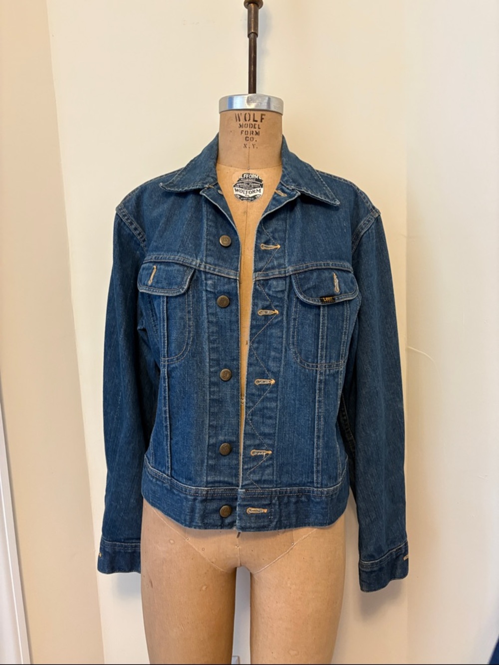 Lee blue denim jacket with yellow stitching